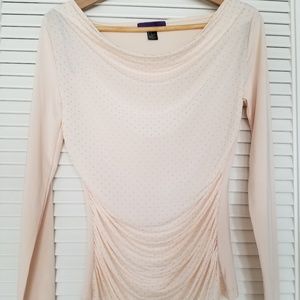 Cowl neck top with pearl detail.
